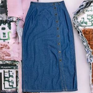 Vintage Blue Denim Button Down Skirt “Morningside” Size 10